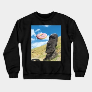 Easter island head with pink donut. Crewneck Sweatshirt